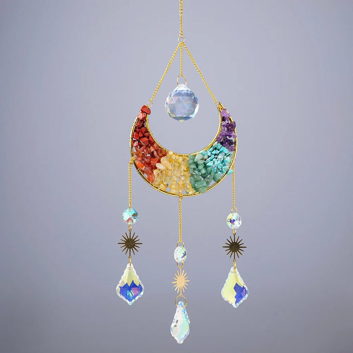 Chakra Crystal Crescent Moon Suncatchers – Infuse Your Space with Radiant Energy and Balance - Light Of Twelve