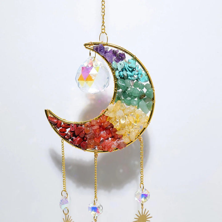 Chakra Crystal Crescent Moon Suncatchers – Infuse Your Space with Radiant Energy and Balance - Light Of Twelve