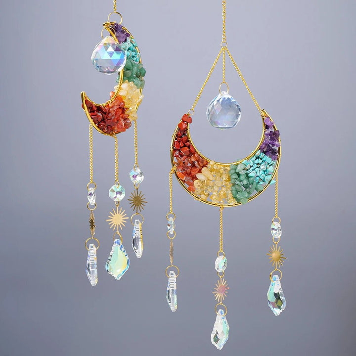 Chakra Crystal Crescent Moon Suncatchers – Infuse Your Space with Radiant Energy and Balance - Light Of Twelve