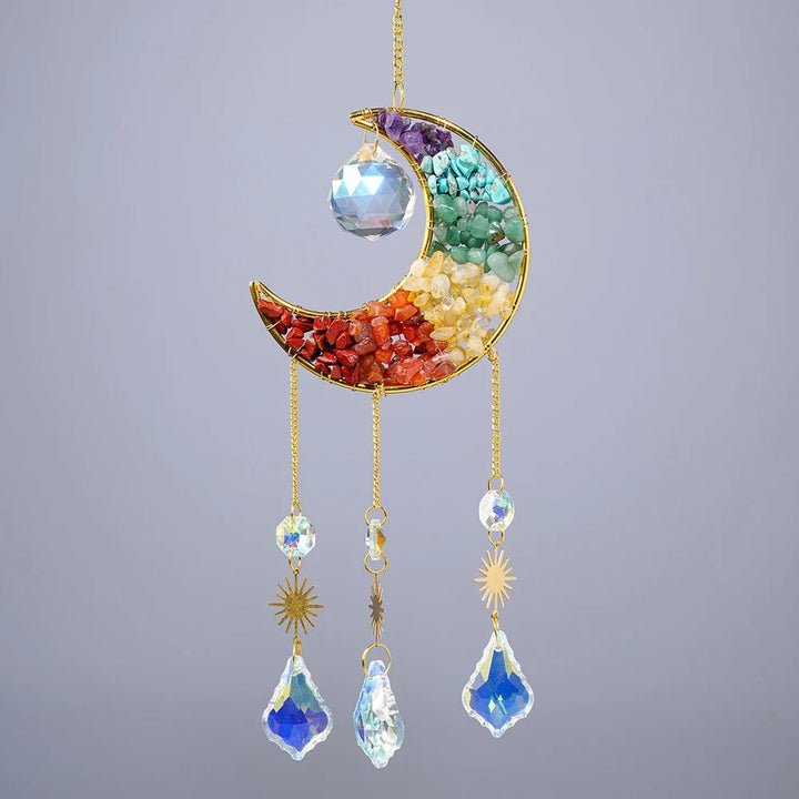 Chakra Crystal Crescent Moon Suncatchers – Infuse Your Space with Radiant Energy and Balance - Light Of Twelve