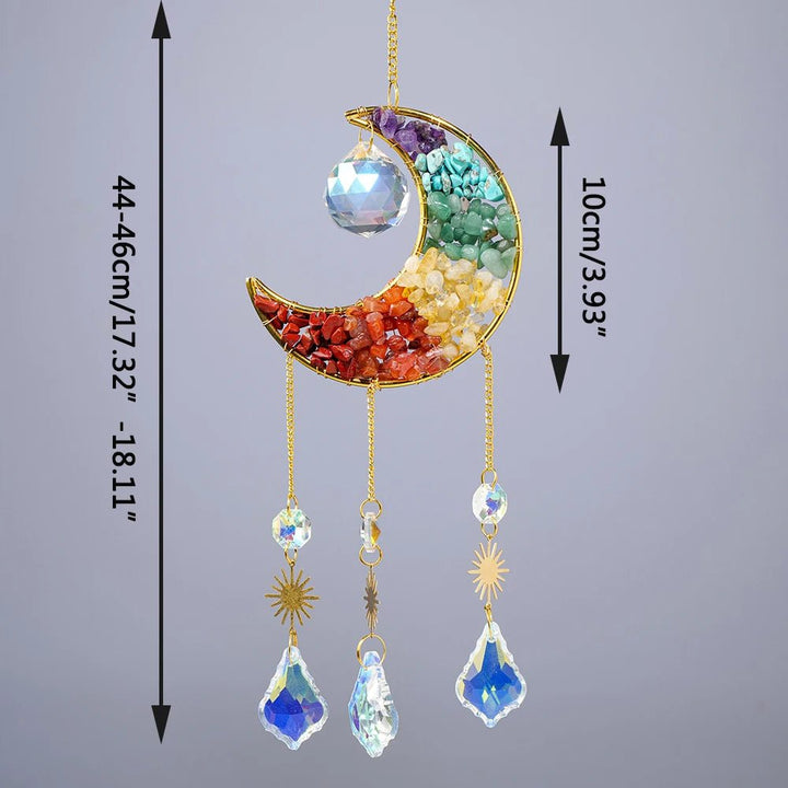 Chakra Crystal Crescent Moon Suncatchers – Infuse Your Space with Radiant Energy and Balance - Light Of Twelve