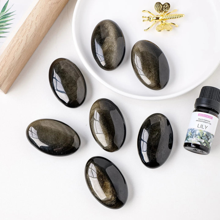 Golden Sheen Obsidian Worry Stones – Protection, Transformation & Stress Relief - Light Of Twelve