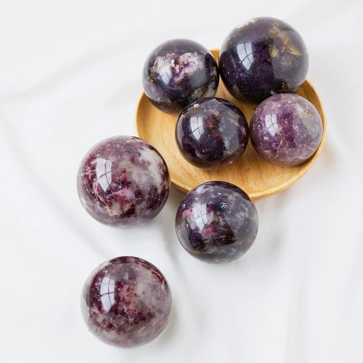 Lepidolite Quartz (Lepidolite in Pegmatite) Spheres – Calming, Emotional Healing & Spiritual Insight - Light Of Twelve