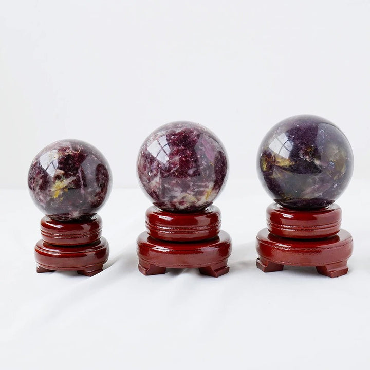 Lepidolite Quartz (Lepidolite in Pegmatite) Spheres – Calming, Emotional Healing & Spiritual Insight - Light Of Twelve