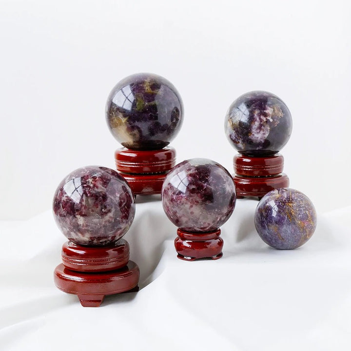 Lepidolite Quartz (Lepidolite in Pegmatite) Spheres – Calming, Emotional Healing & Spiritual Insight - Light Of Twelve