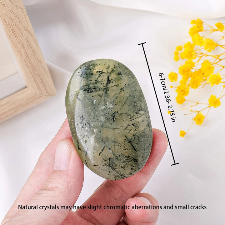 Prehnite with Epidote Inclusion Palm Stones – Healing, Intuition & Emotional Harmony - Light Of Twelve