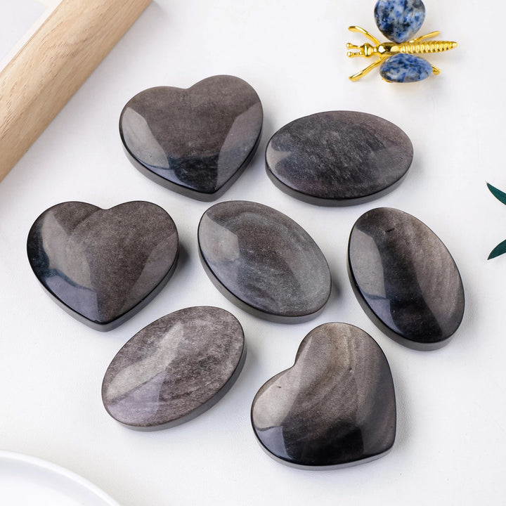 Silver Sheen Obsidian Heart and Palm Stones – Balance, Clarity & Introspection - Light Of Twelve