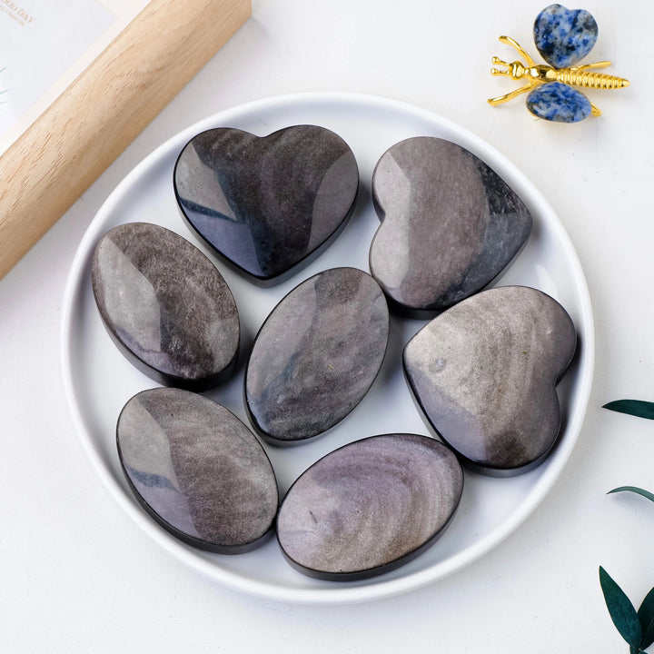 Silver Sheen Obsidian Heart and Palm Stones – Balance, Clarity & Introspection - Light Of Twelve