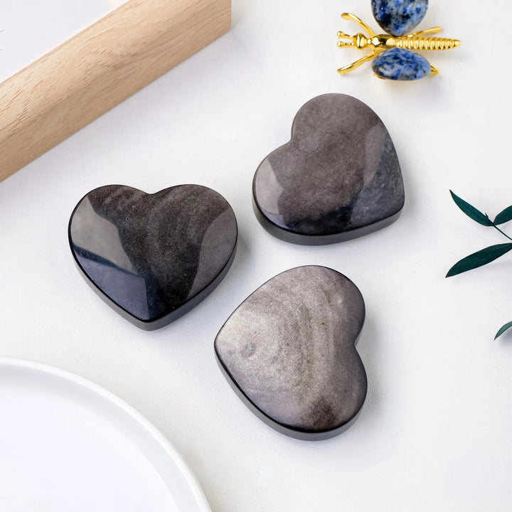 Silver Sheen Obsidian Heart and Palm Stones – Balance, Clarity & Introspection - Light Of Twelve