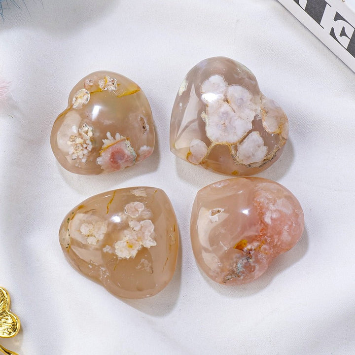 Cherry Blossom Agate Hearts - Embrace Love, Comfort, and Serenity with Delicate Patterns and Tender Energy - Light Of Twelve