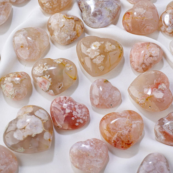 Cherry Blossom Agate Hearts - Embrace Love, Comfort, and Serenity with Delicate Patterns and Tender Energy - Light Of Twelve