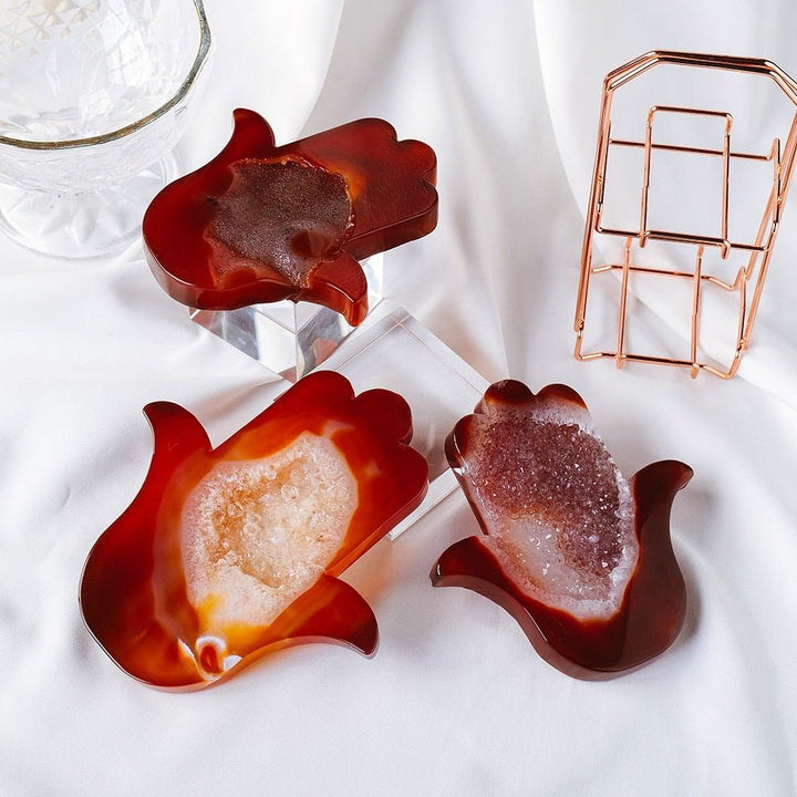 Druzy Carnelian Agate Protective Hand Carvings: Embodiment of Safety & Creativity - Light Of Twelve