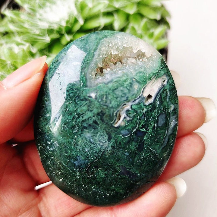 Druzy Moss Agate Palm Stones - Light Of Twelve