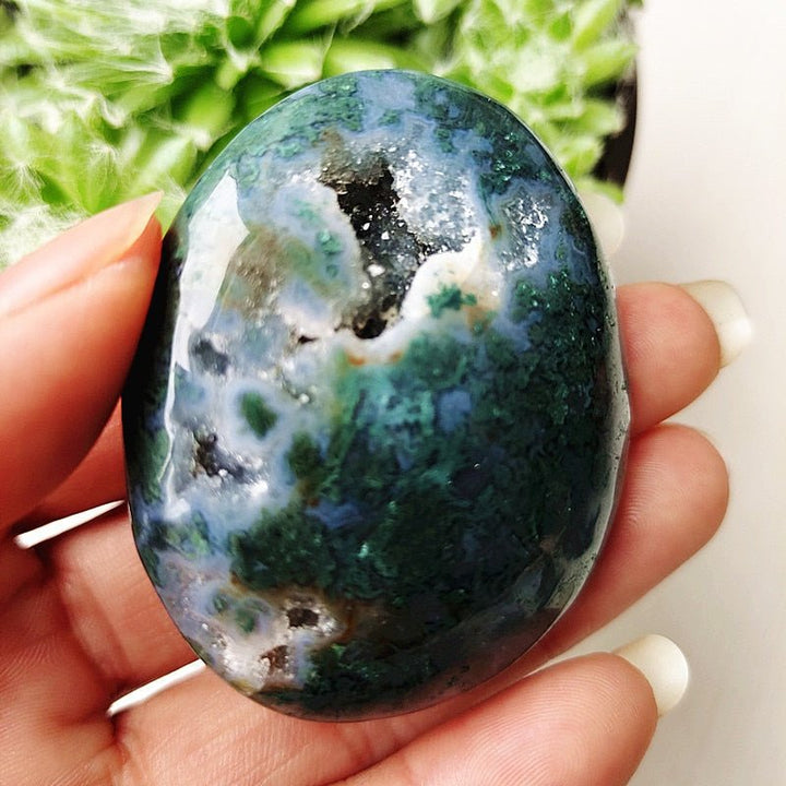 Druzy Moss Agate Palm Stones - Light Of Twelve