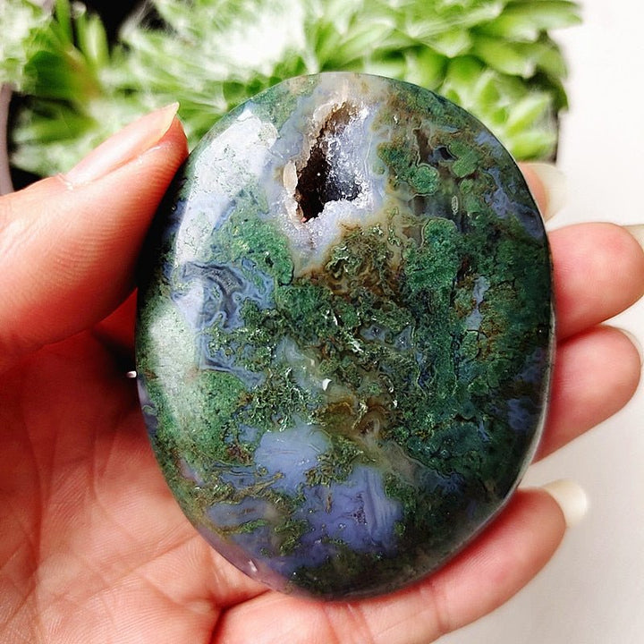 Druzy Moss Agate Palm Stones - Light Of Twelve