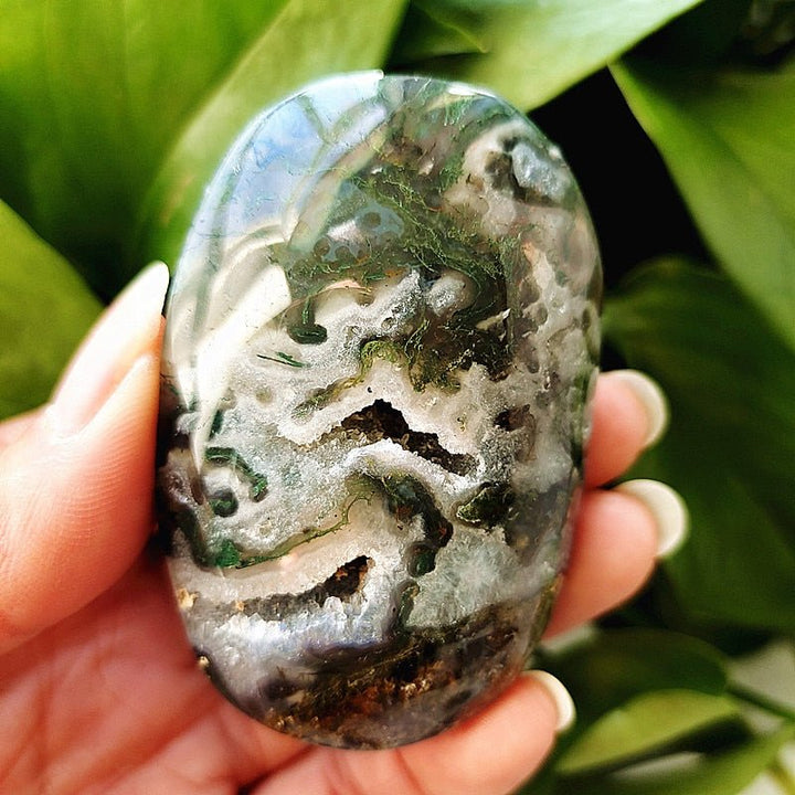 Druzy Moss Agate Palm Stones - Light Of Twelve