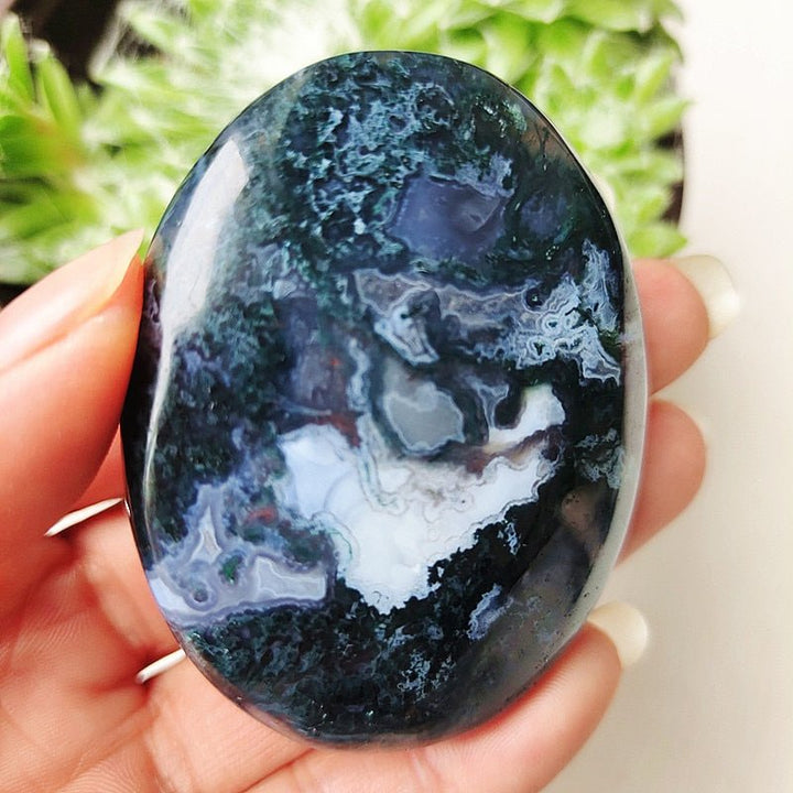 Druzy Moss Agate Palm Stones - Light Of Twelve