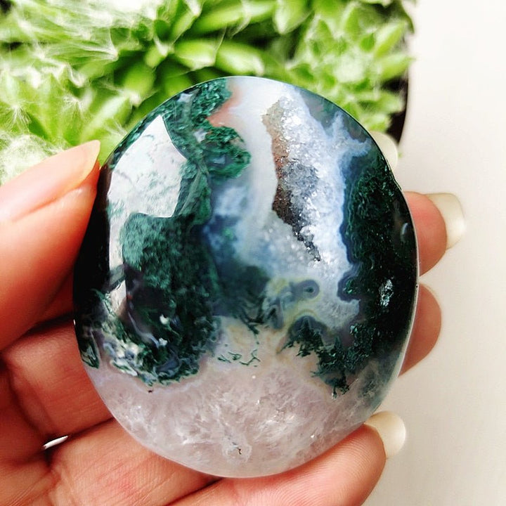 Druzy Moss Agate Palm Stones - Light Of Twelve