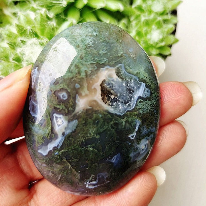 Druzy Moss Agate Palm Stones - Light Of Twelve