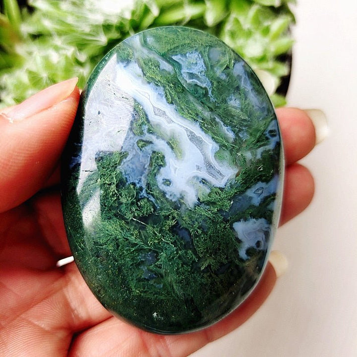 Druzy Moss Agate Palm Stones - Light Of Twelve