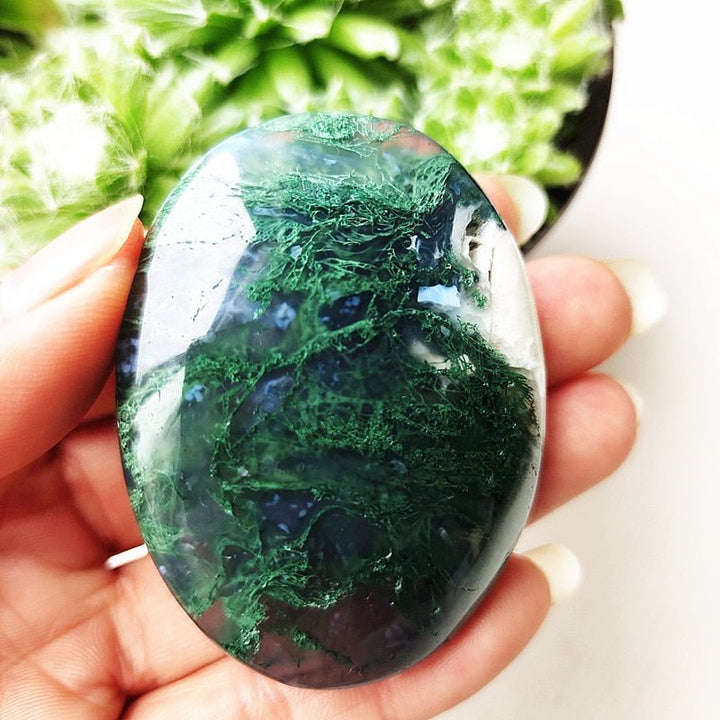 Druzy Moss Agate Palm Stones - Light Of Twelve