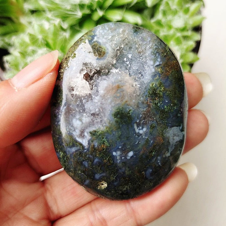 Druzy Moss Agate Palm Stones - Light Of Twelve