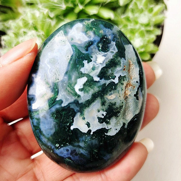 Druzy Moss Agate Palm Stones - Light Of Twelve