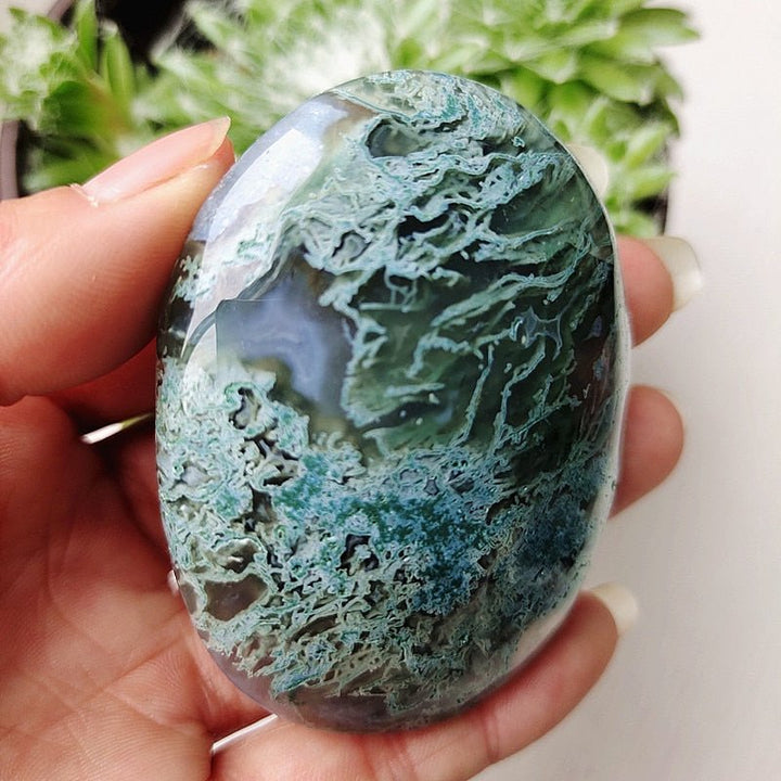 Druzy Moss Agate Palm Stones - Light Of Twelve