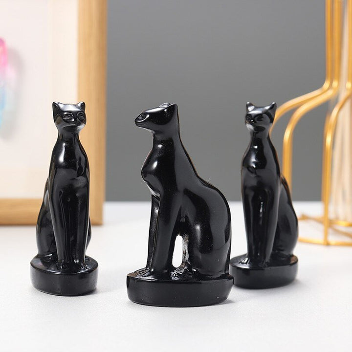 Elegant Black Obsidian Egyptian Cat Carvings for Protection - Light Of Twelve