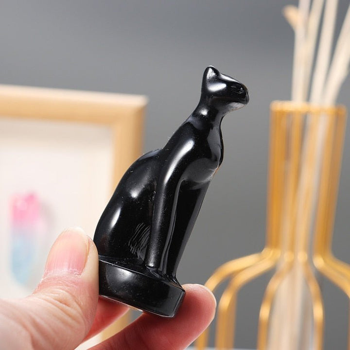 Elegant Black Obsidian Egyptian Cat Carvings for Protection - Light Of Twelve