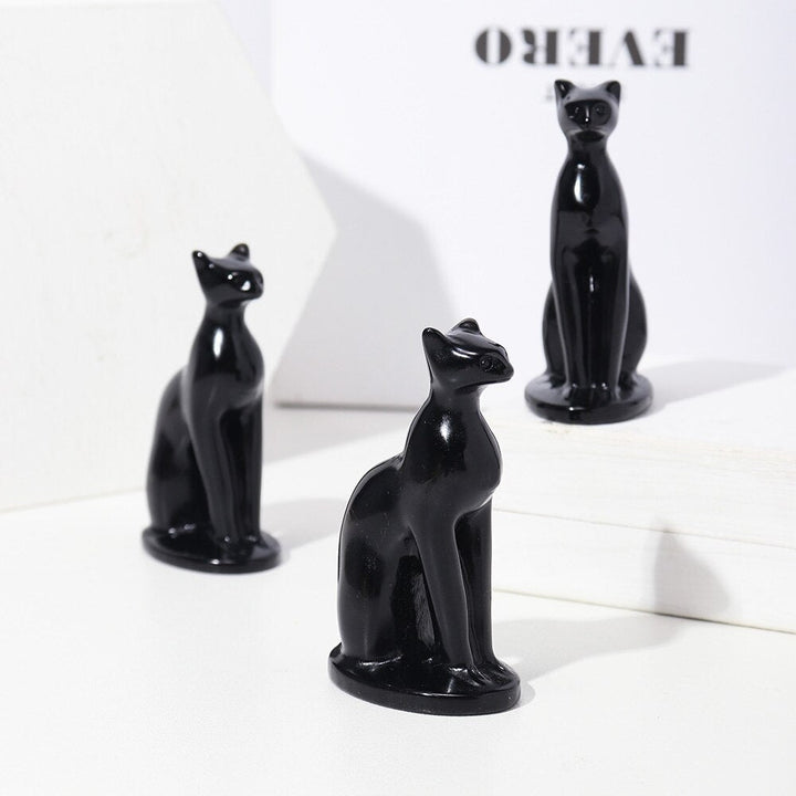 Elegant Black & Red Obsidian Egyptian Cat Statues - Light Of Twelve