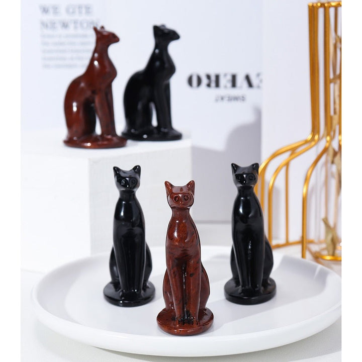 Elegant Black & Red Obsidian Egyptian Cat Statues - Light Of Twelve