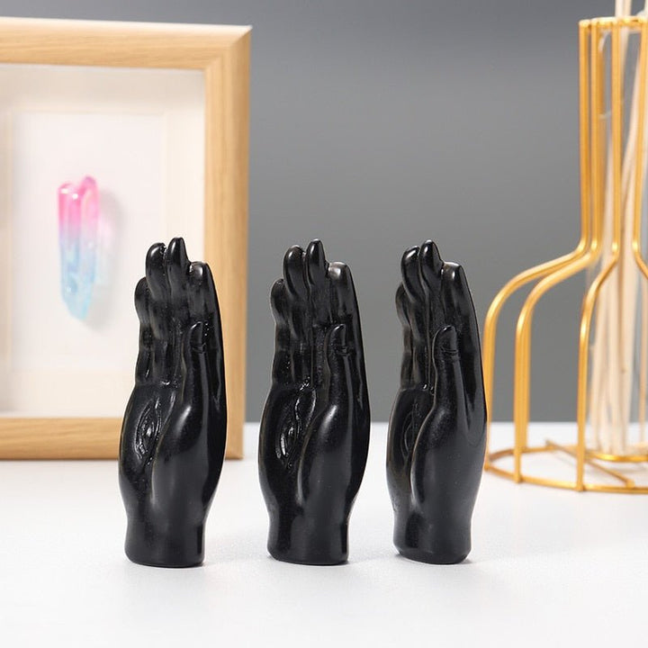 Enigmatic Black Obsidian Stone Palm-Reading Carvings - Light Of Twelve