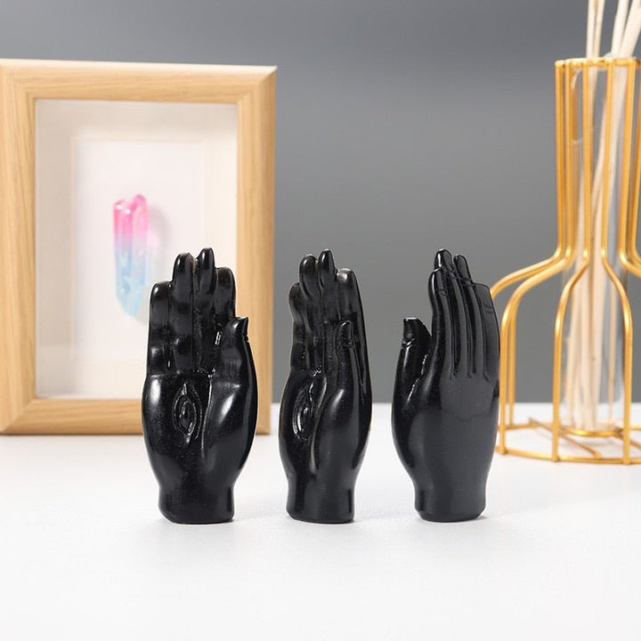 Enigmatic Black Obsidian Stone Palm-Reading Carvings - Light Of Twelve