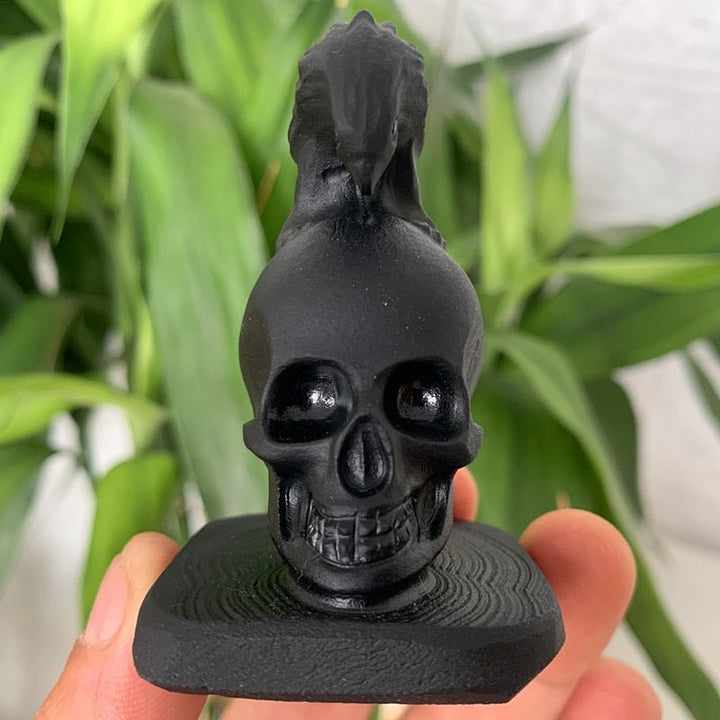 Intricate Skull & Eagle Black Obsidian Statue for Protection - Light Of Twelve