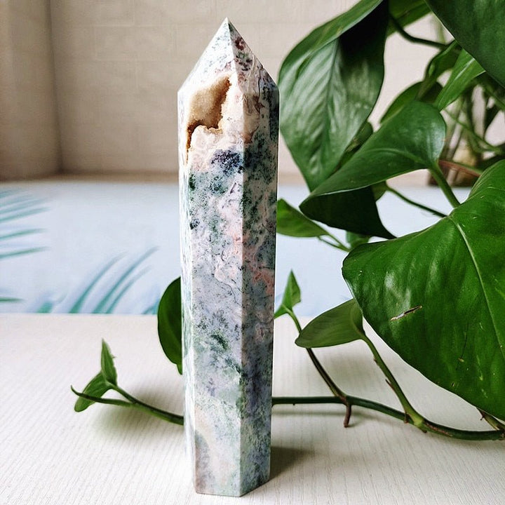 Large Moss Agate Tower - Light Of Twelve