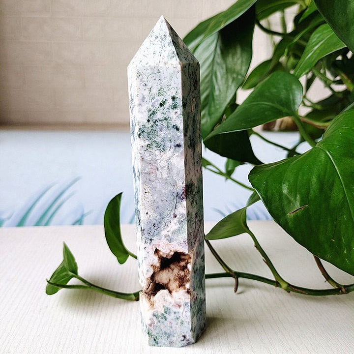 Large Moss Agate Tower - Light Of Twelve