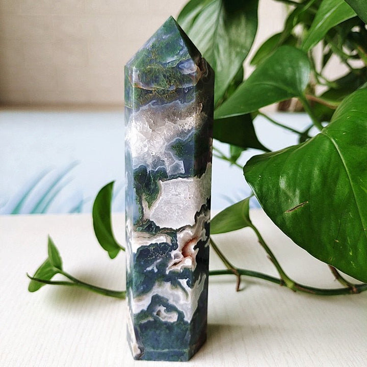 Large Moss Agate Tower - Light Of Twelve