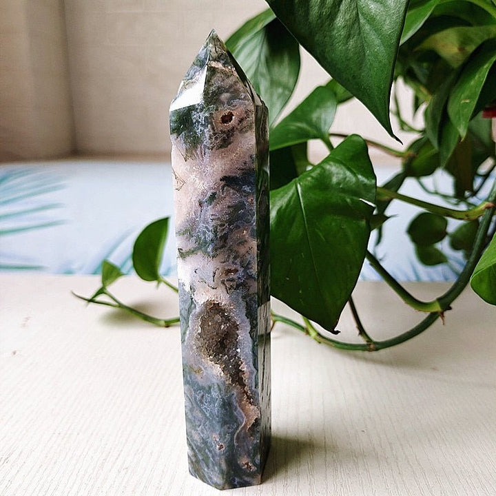 Large Moss Agate Tower - Light Of Twelve