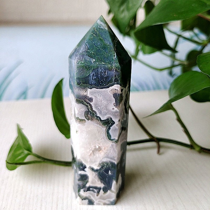 Large Moss Agate Tower - Light Of Twelve