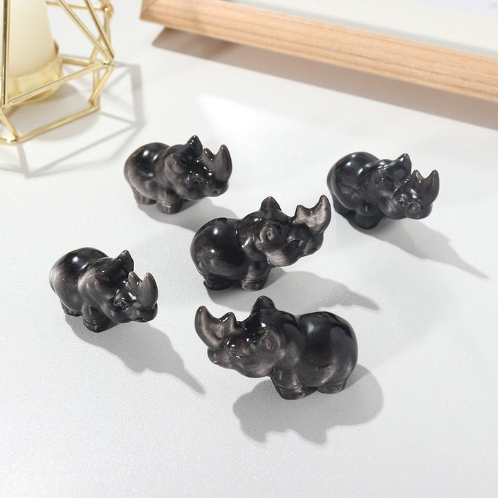 Majestic Silver Sheen Obsidian Rhinos for Strength & Perseverance - Light Of Twelve