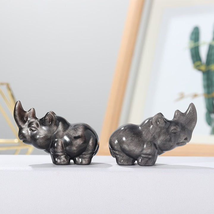 Majestic Silver Sheen Obsidian Rhinos for Strength & Perseverance - Light Of Twelve