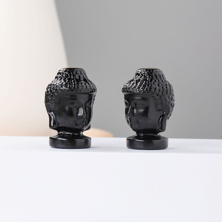 Mini Black Obsidian & Rose Quartz Buddha Heads for Protection & Love - Light Of Twelve