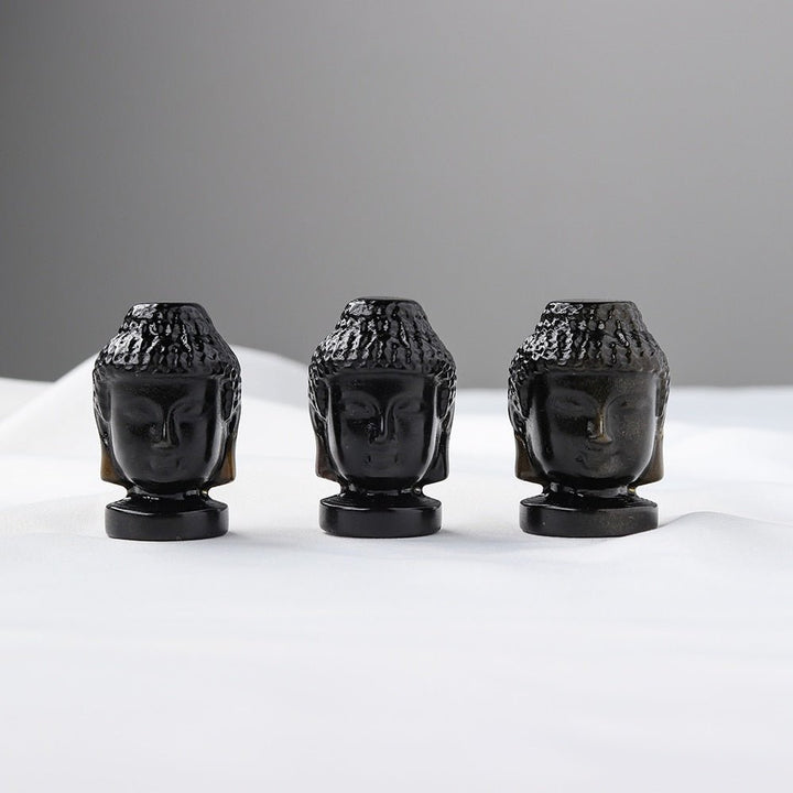 Mini Black Obsidian & Rose Quartz Buddha Heads for Protection & Love - Light Of Twelve