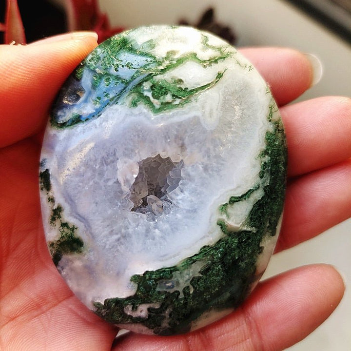 Moss Agate Druzy Palm Stones - Light Of Twelve